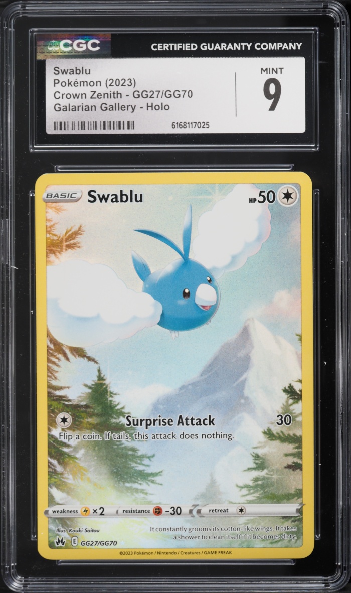 2023 Pokemon Sword & Shied Crown Zenith Full Art Swablu #GG27 CGC 9 MINT