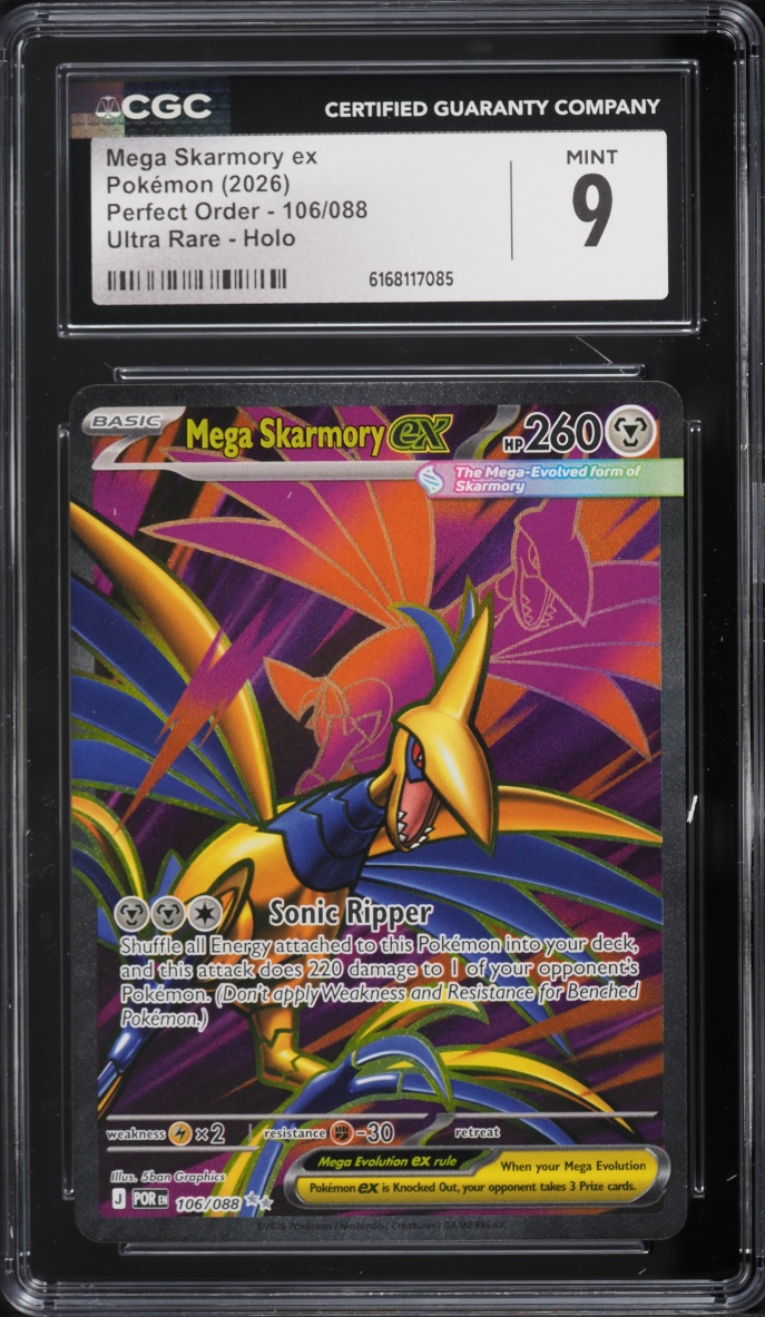 2026 Pokemon Mega Evolution Perfect Order Full Art Mega Skarmory Ex #106 CGC 9 MINT