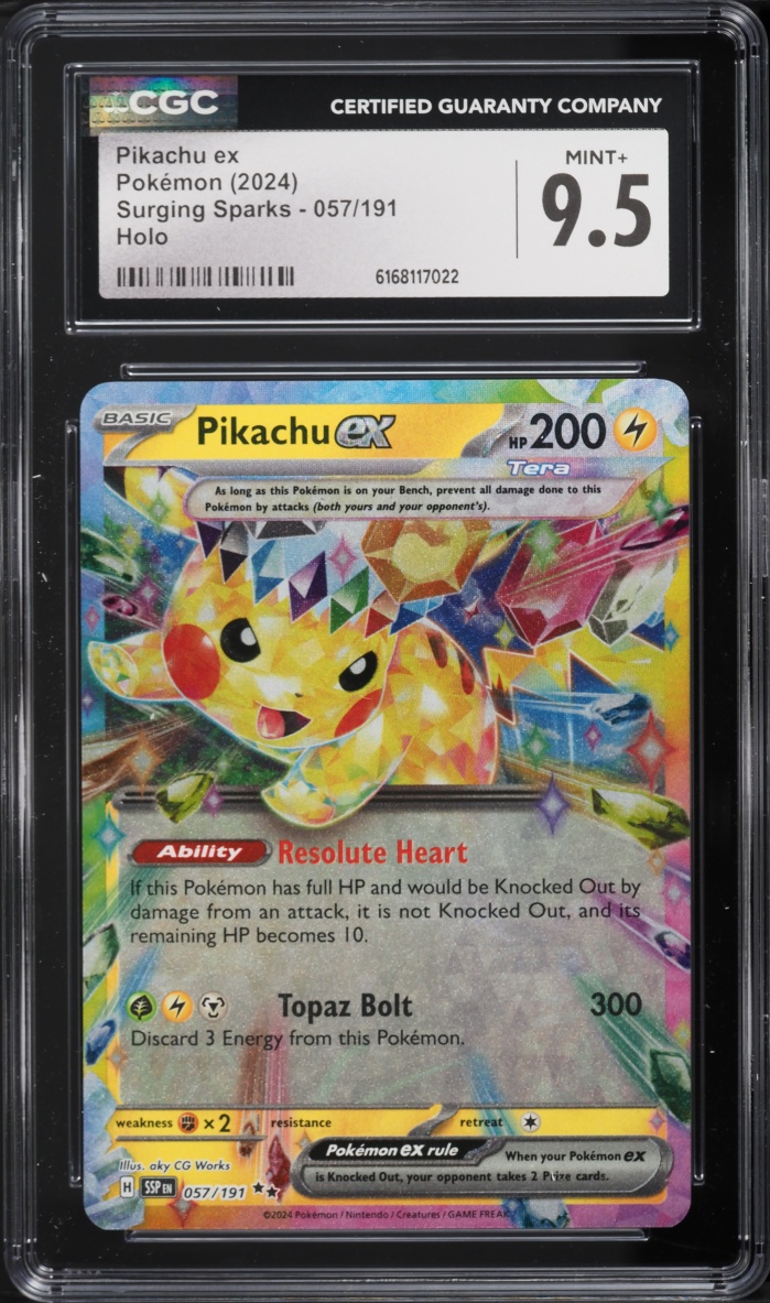 2024 Pokemon Scarlet & Violet Surging Sparks Holo Pikachu Ex #57 CGC 9.5 MINT+
