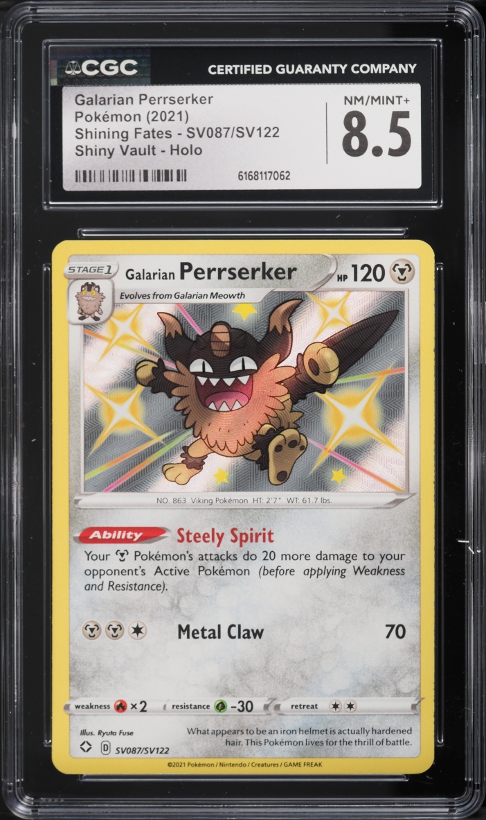 2021 Pokemon Sword & Shield Shining Fates Shiny Galarian Perrserker #SV087 CGC 8.5 NM-MT+