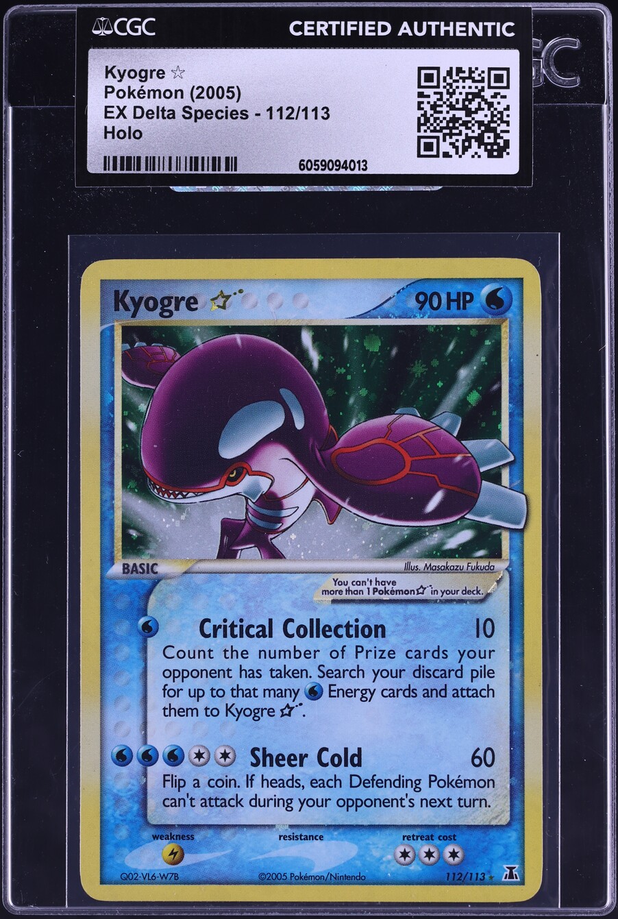 2005 Pokemon EX Delta Species Holo Gold Star Kyogre #112 CGC AUTH