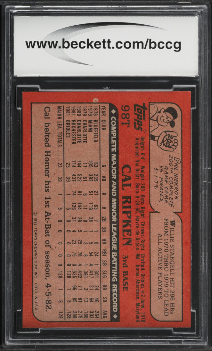 1982 Topps Traded Cal Ripken Jr. ROOKIE #98T BCCG 10 GEM MINT