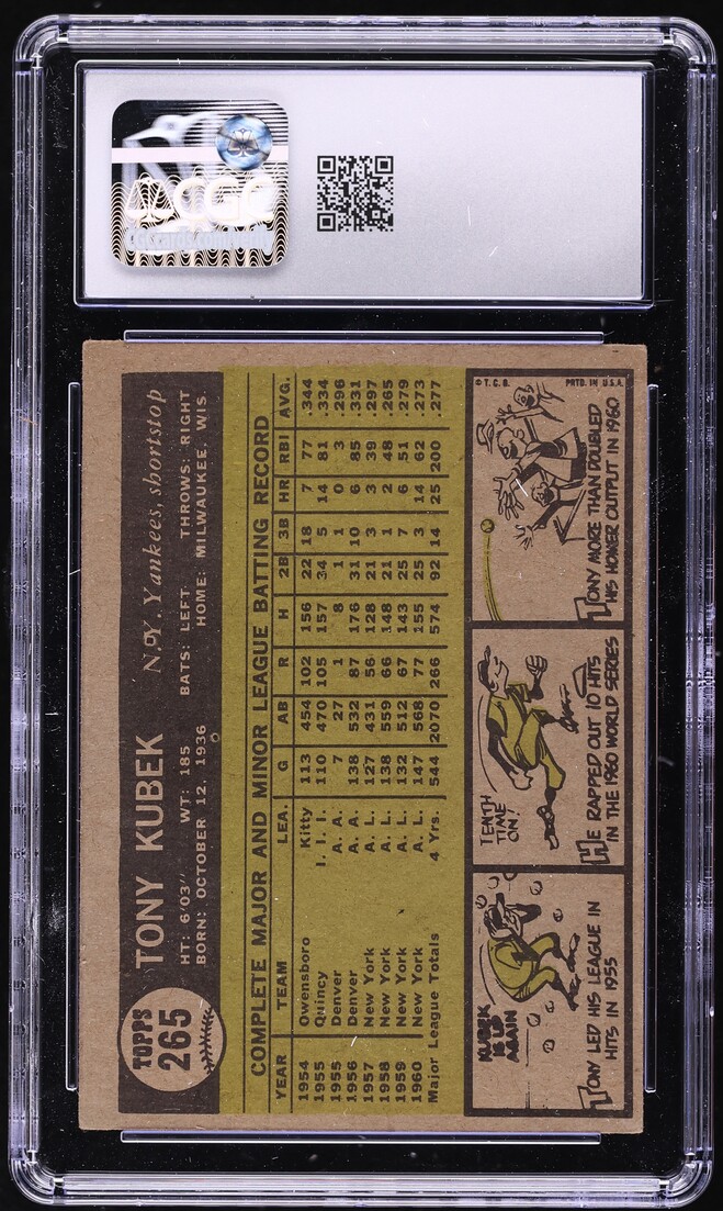 1961 Topps Tony Kubek #265 CGC 3 VG
