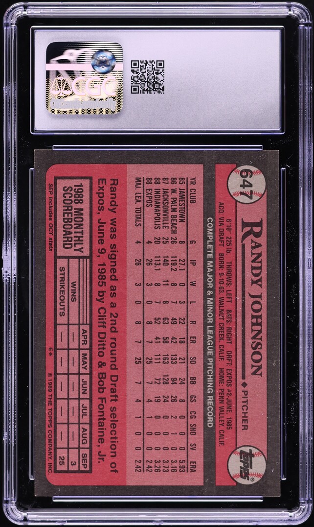 1989 Topps Randy Johnson ROOKIE #647 CGC 8 NM-MT