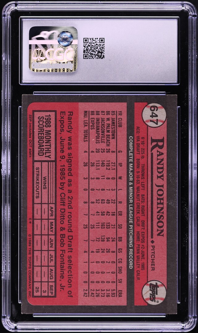 1989 Topps Randy Johnson ROOKIE #647 CGC 8 NM-MT
