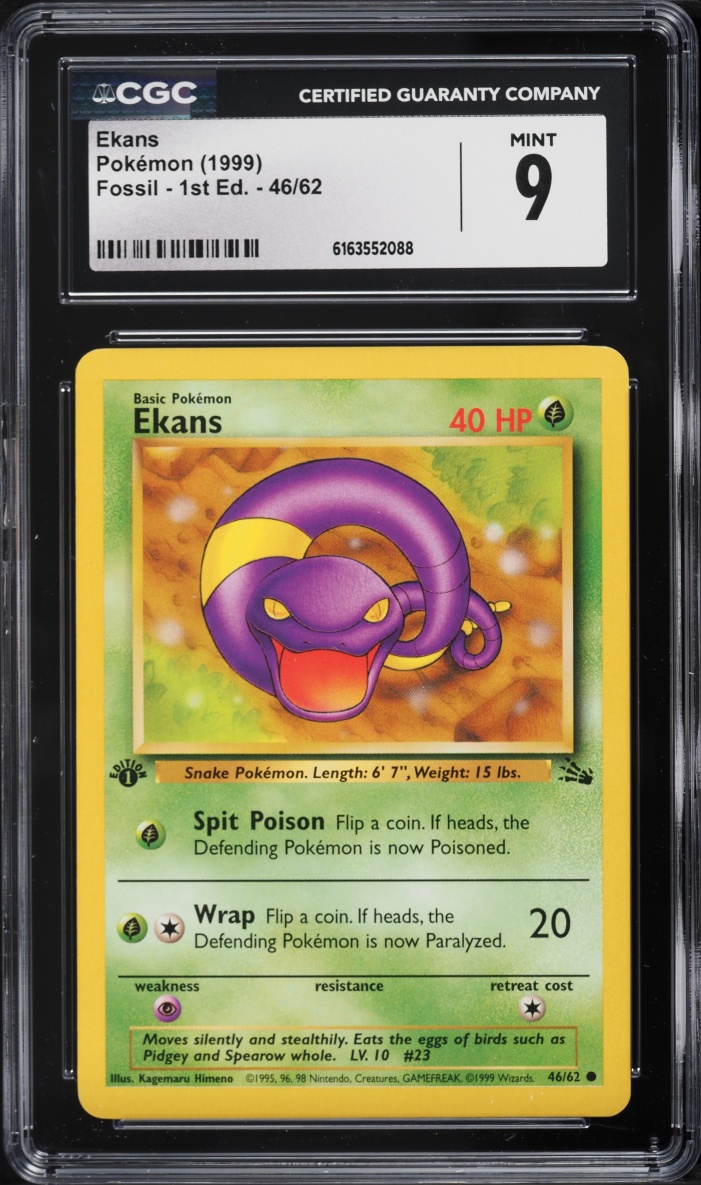 1999 Pokemon Fossil 1st Edition Ekans #46 CGC 9 MINT