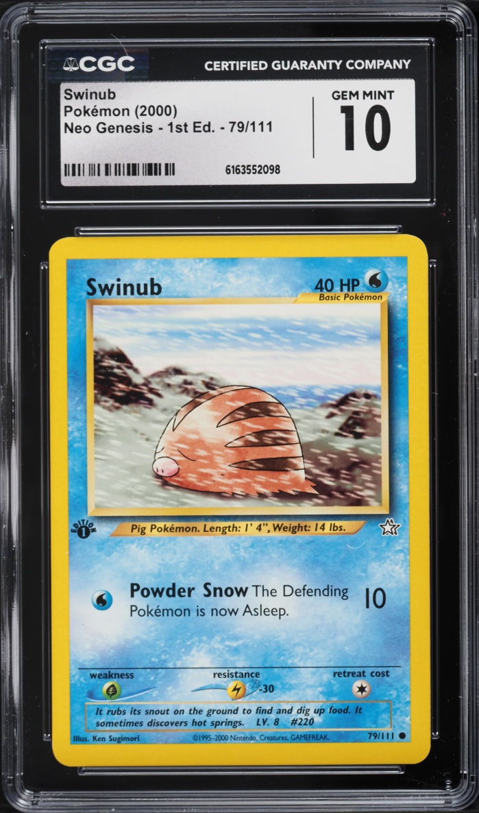 2000 Pokemon Neo Genesis 1st Edition Swinub #79 CGC 10 GEM MINT