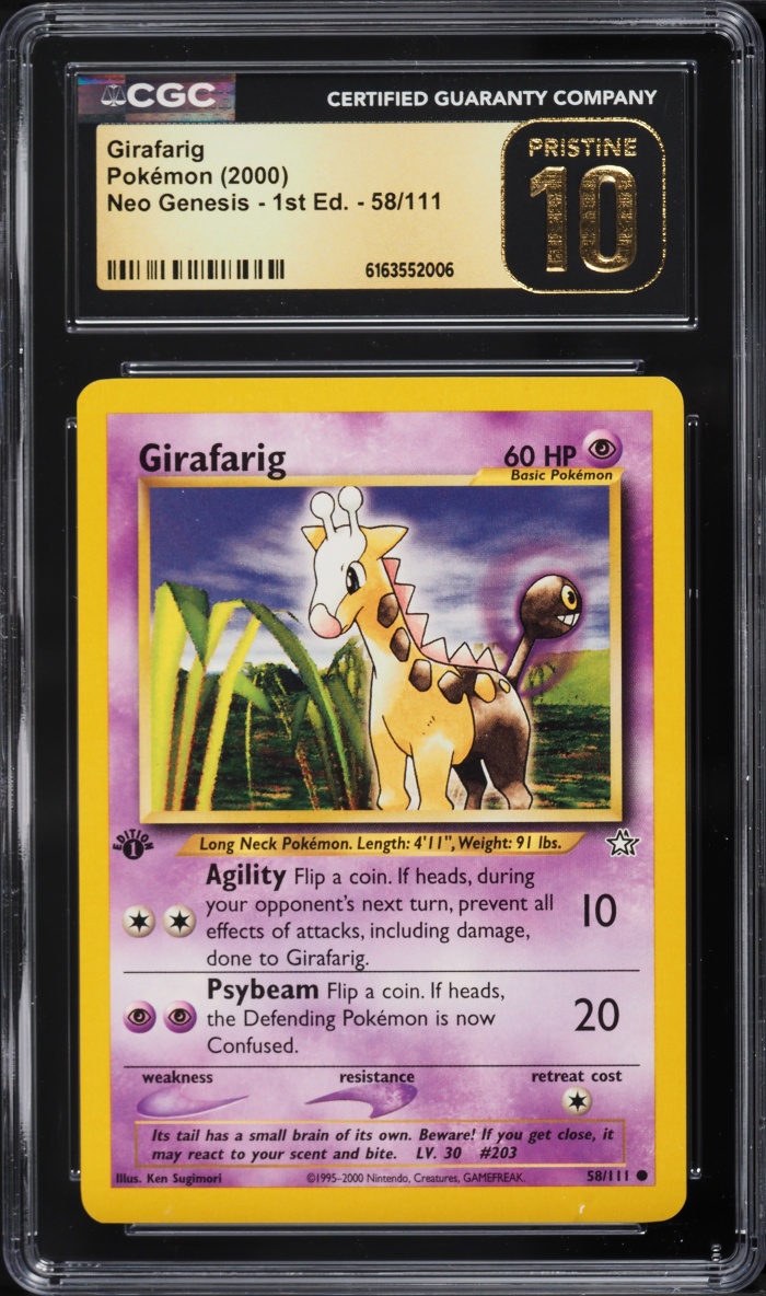2000 Pokemon Neo Genesis 1st Edition Girafarig #58 CGC 10 PRISTINE