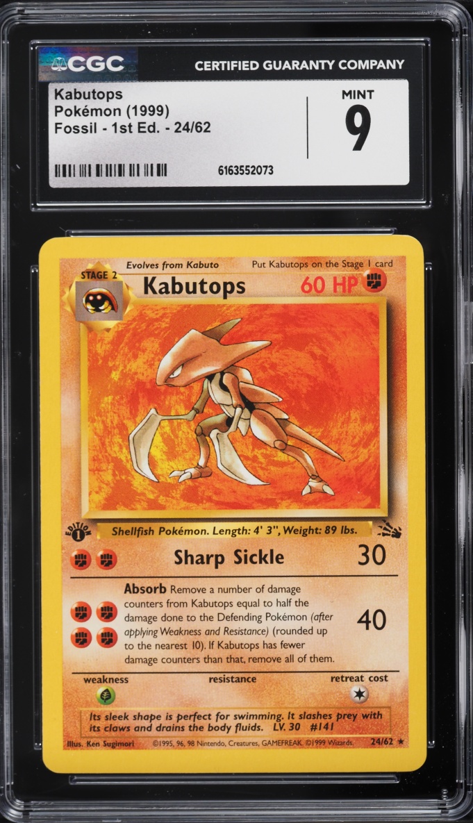 1999 Pokemon Fossil 1st Edition Kabutops #24 CGC 9 MINT