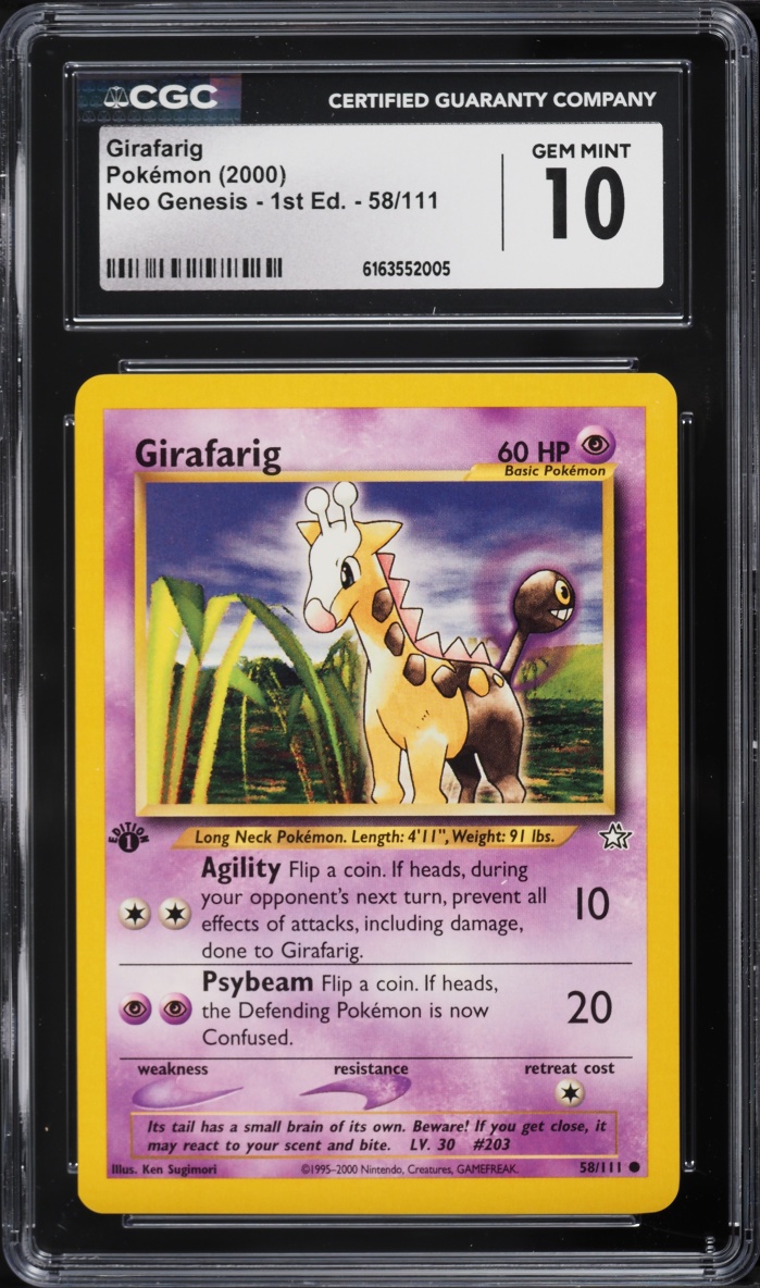 2000 Pokemon Neo Genesis 1st Edition Girafarig #58 CGC 10 GEM MINT