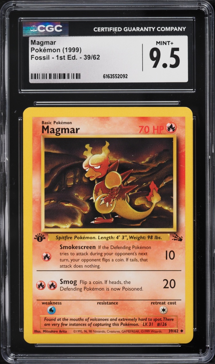 1999 Pokemon Fossil 1st Edition Magmar #39 CGC 9.5 MINT+