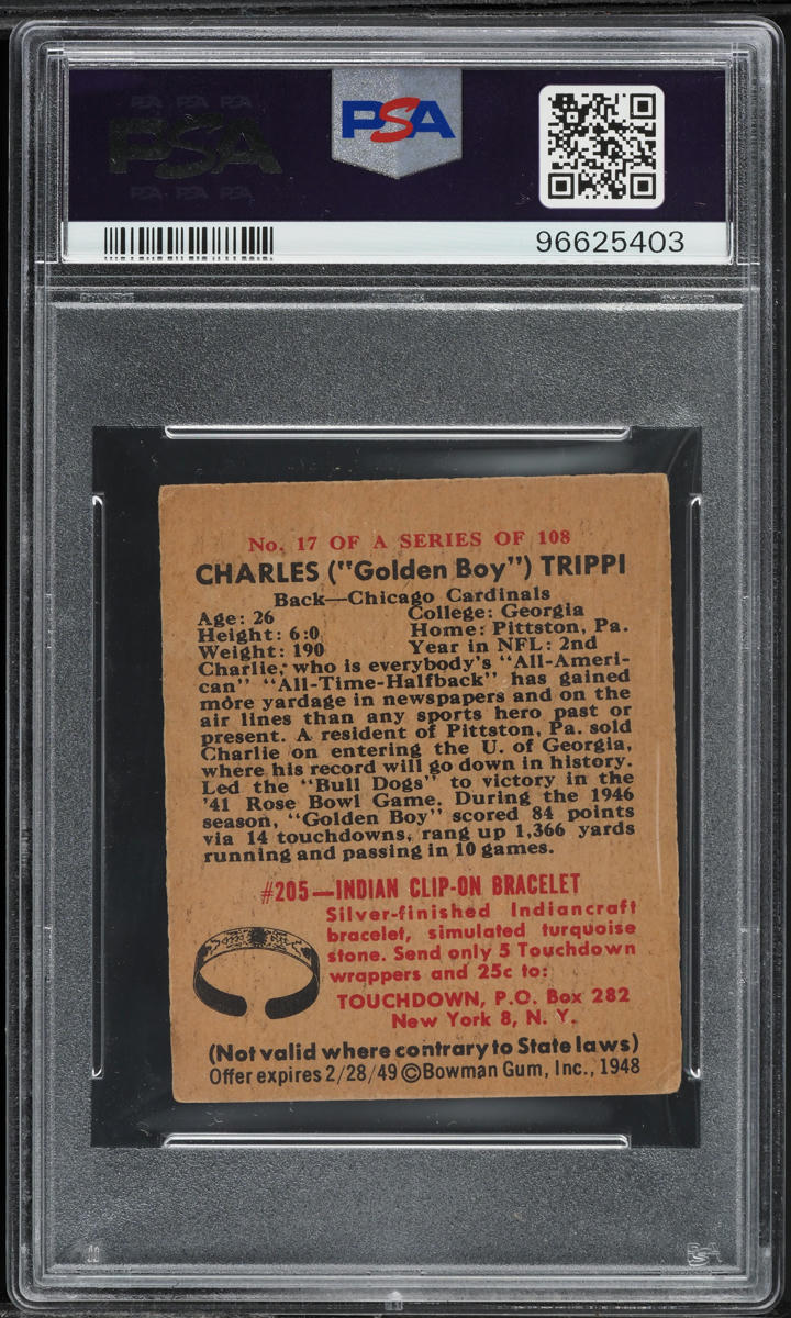 1948 Bowman Football Charlie Trippi ROOKIE #17 PSA 3 VG