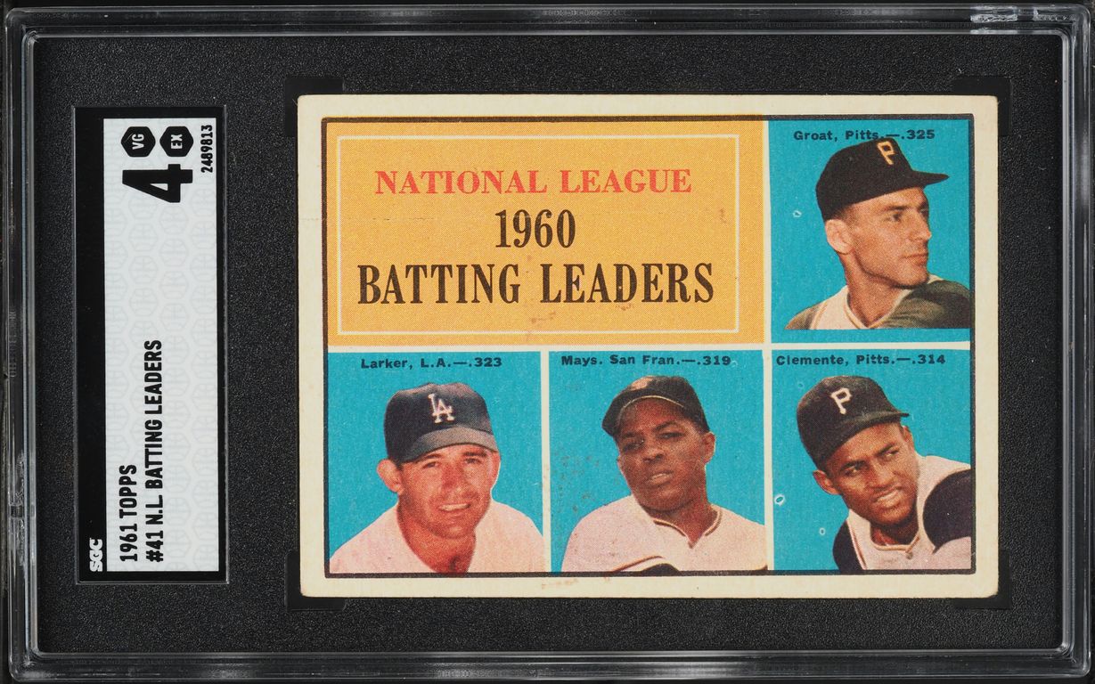 1961 Topps Roberto Clemente Willie Mays NL BATTING LEADERS #41 SGC 4 VGEX
