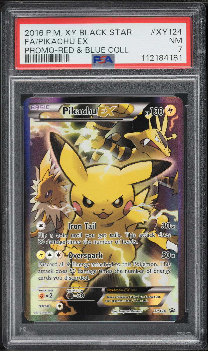 2016 Pokemon XY Black Star Promo Red & Blue Collection Full Art Pikachu EX #XY124 PSA 7 NRMT