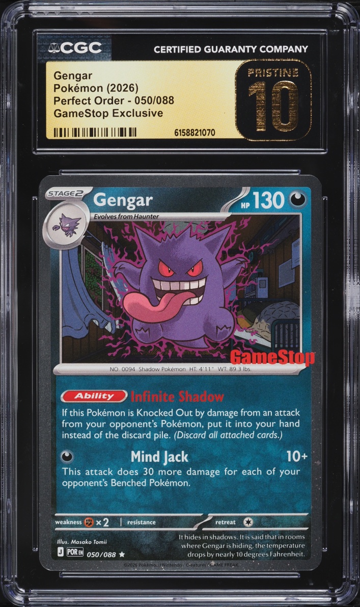 2026 Pokemon Mega Evolution Perfect Order GameStop Exclusive Gengar #50 CGC 10 PRISTINE