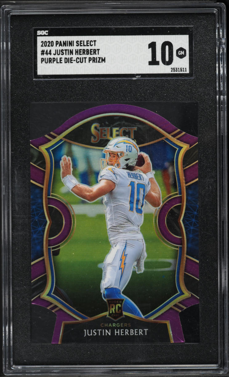 2020 Select Concourse Purple Prizm Die-Cut Justin Herbert ROOKIE #44 SGC 10 GEM MINT