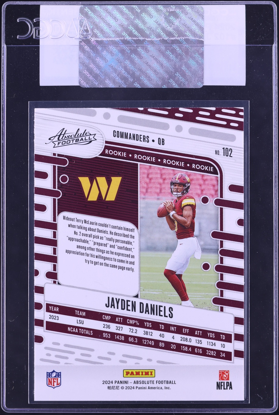2024 Absolute Football Jayden Daniels ROOKIE #102 CGC AUTH