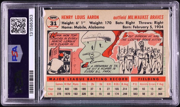 1956 Topps Hank Aaron WHITE BACK #31 PSA 4 VGEX