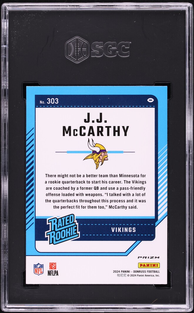 2024 Donruss Optic Preview Pink Prizm JJ McCarthy ROOKIE #303 SGC 10 GEM MINT