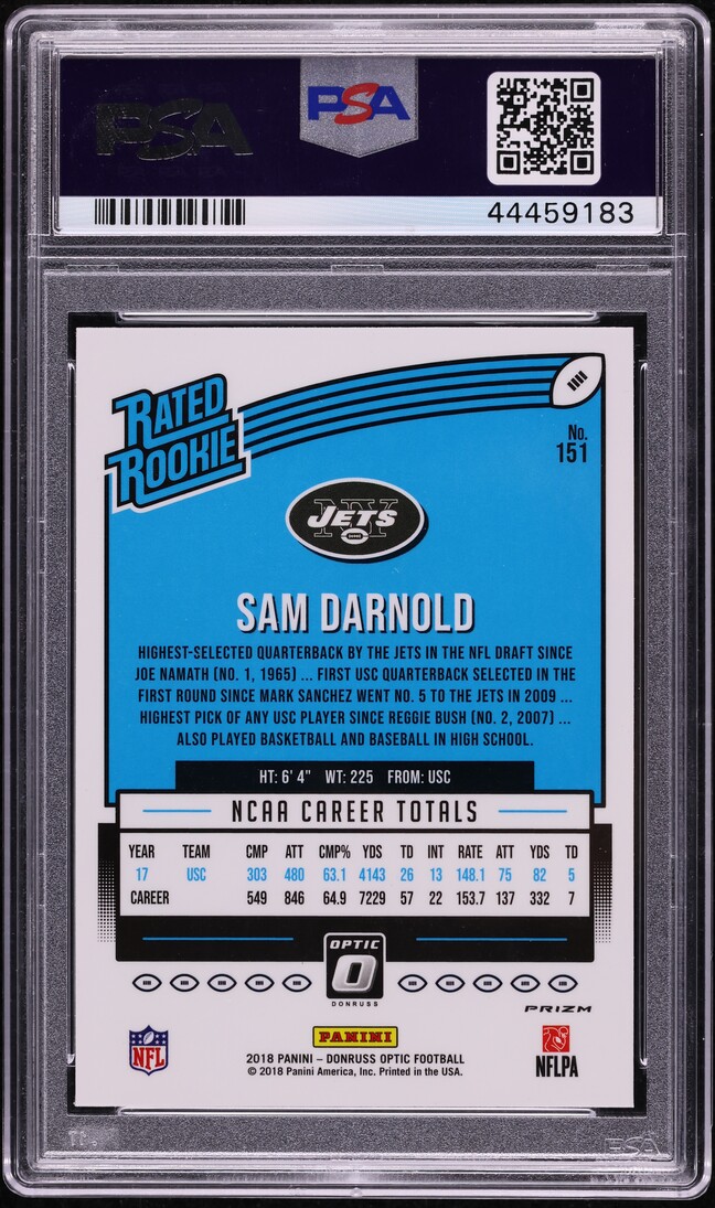 2018 Donruss Optic Holo Sam Darnold ROOKIE #151 PSA 10 GEM MINT