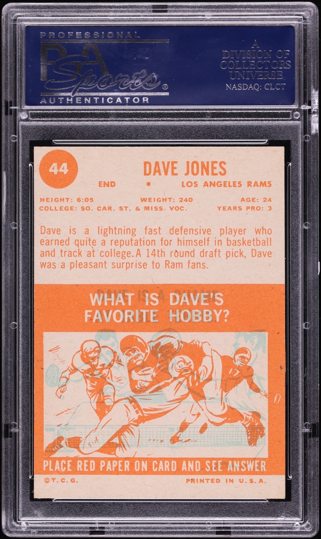 1963 Topps Football Dave Jones ROOKIE #44 PSA 6 EXMT