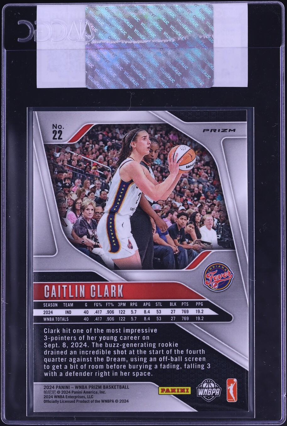 2024 Panini Prizm WNBA Ice Caitlin Clark ROOKIE #22 CGC AUTH