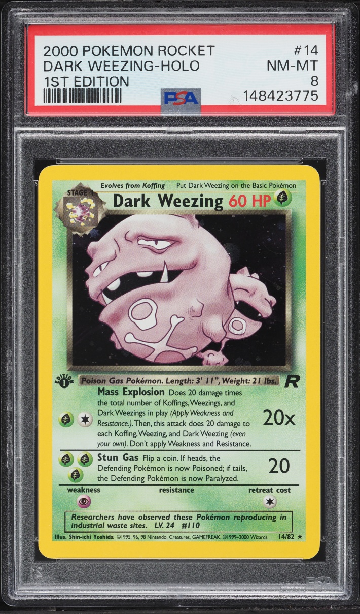 2000 Pokemon Team Rocket 1st Edition Holo Dark Weezing #14 PSA 8 NM-MT