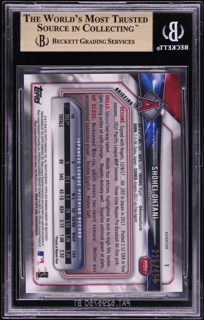 2018 Bowman Chrome Refractor Shohei Ohtani ROOKIE /499 #1 BGS 9.5 GEM MINT