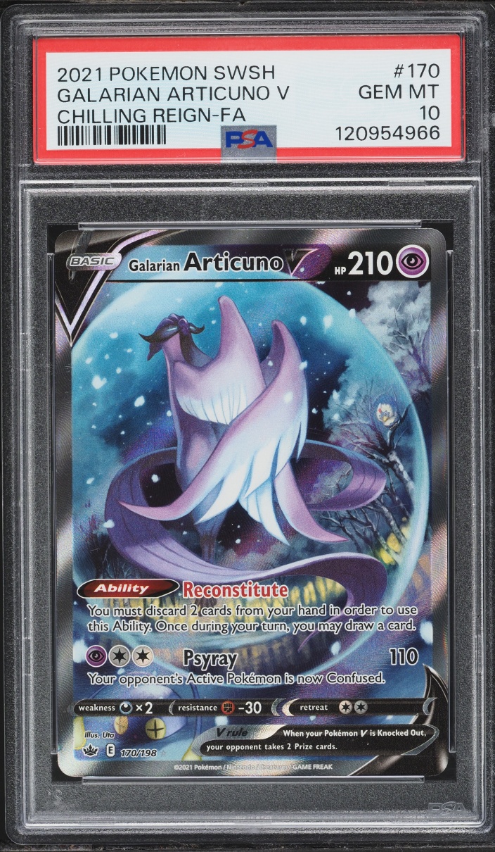 2021 Pokemon Sword & Shield Chilling Reign Alt Art Galarian Articuno V #170 PSA 10 GEM MINT