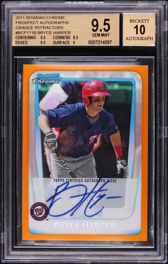 2011 Bowman Chrome Orange Refractor Bryce Harper PROSPECT AUTO /25 BGS 9.5 GEM