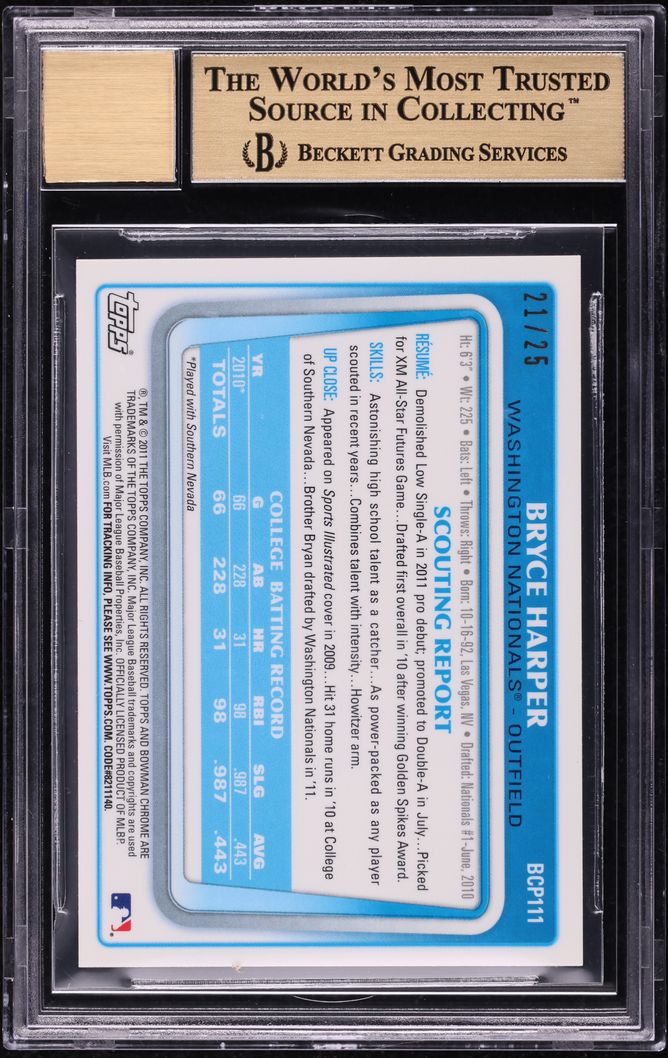 2011 Bowman Chrome Orange Refractor Bryce Harper PROSPECT AUTO /25 BGS 9.5 GEM