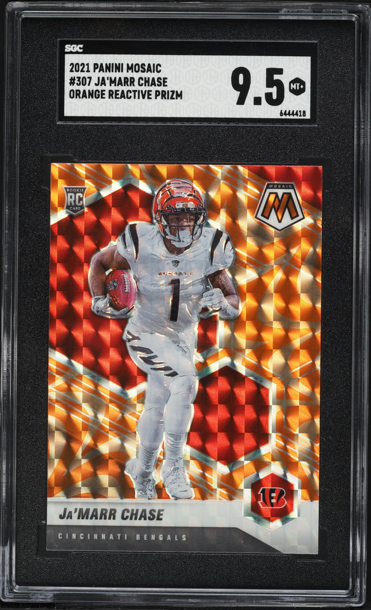 2021 Panini Mosaic Orange Reactive Prizm Ja'Marr Chase ROOKIE #307 SGC 9.5 MINT+