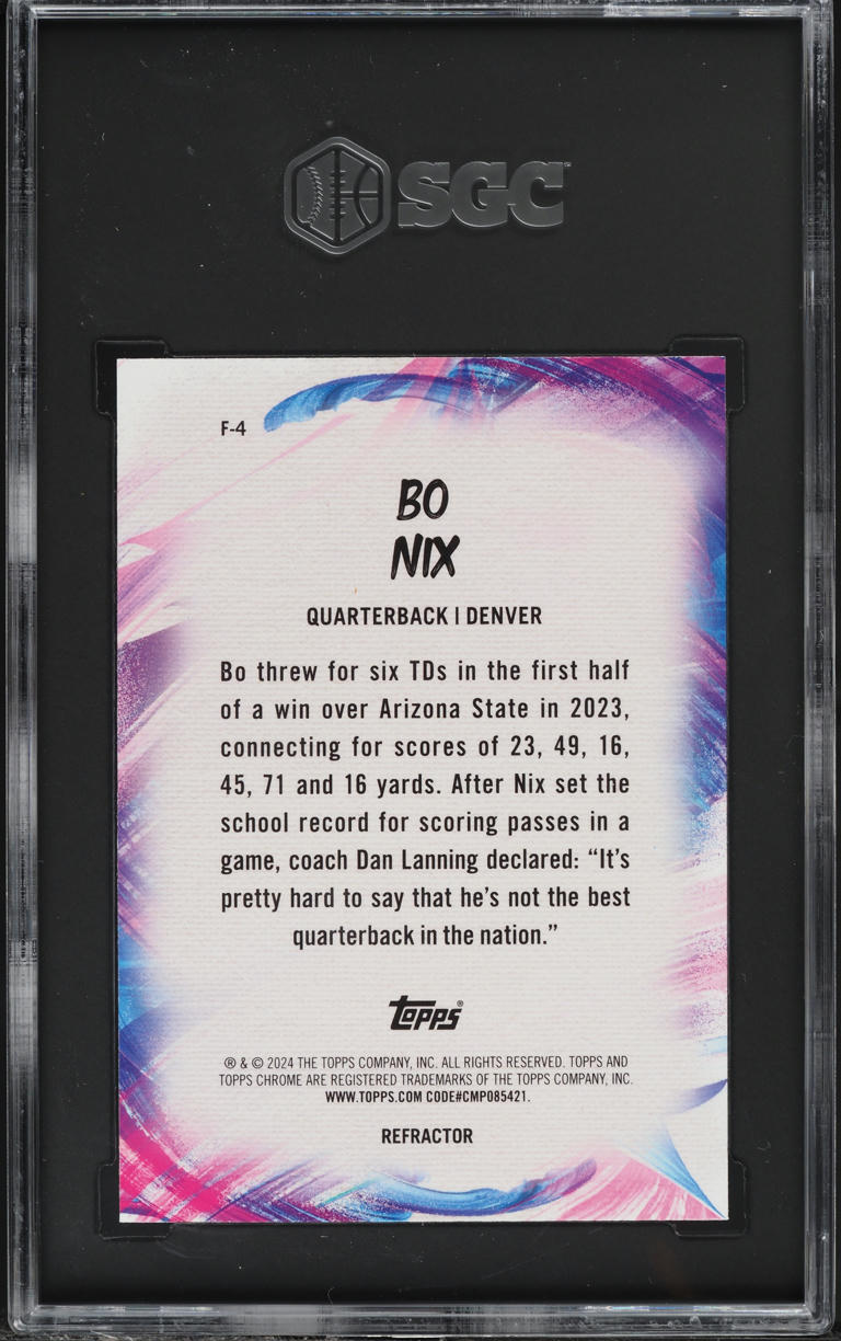 2024 Topps Chrome Finesse Refractor Bo Nix ROOKIE #F-4 SGC 10 GEM MINT