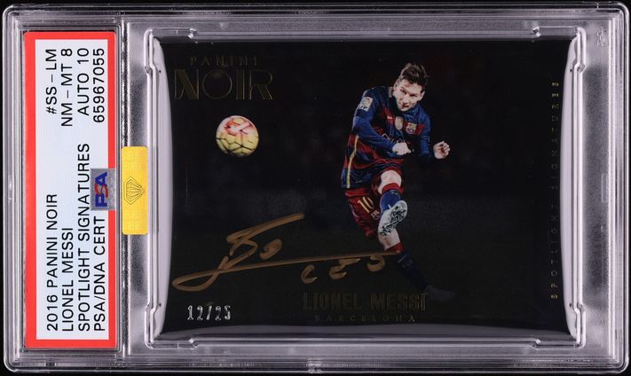 2016 Panini Noir Spotlight Lionel Messi AUTO DNA 10 /25 #SS-LM MBA PSA 8 NM-MT