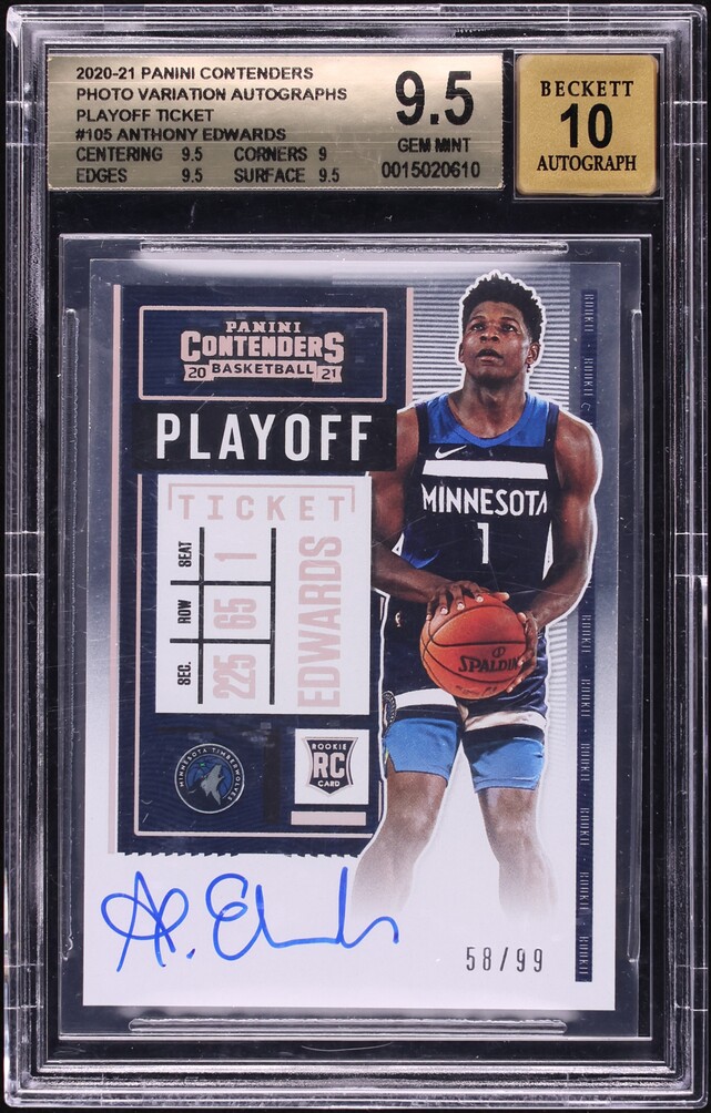 2020 Panini Contenders Playoff Ticket Anthony Edwards ROOKIE AUTO /99 #105 BGS 9.5 GEM MINT