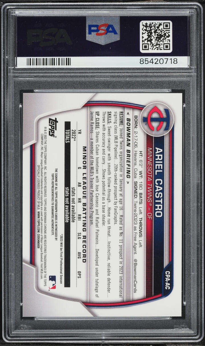 2023 Bowman Chrome Ariel Castro PROSPECT AUTO #CPA-AC PSA 10 GEM MINT