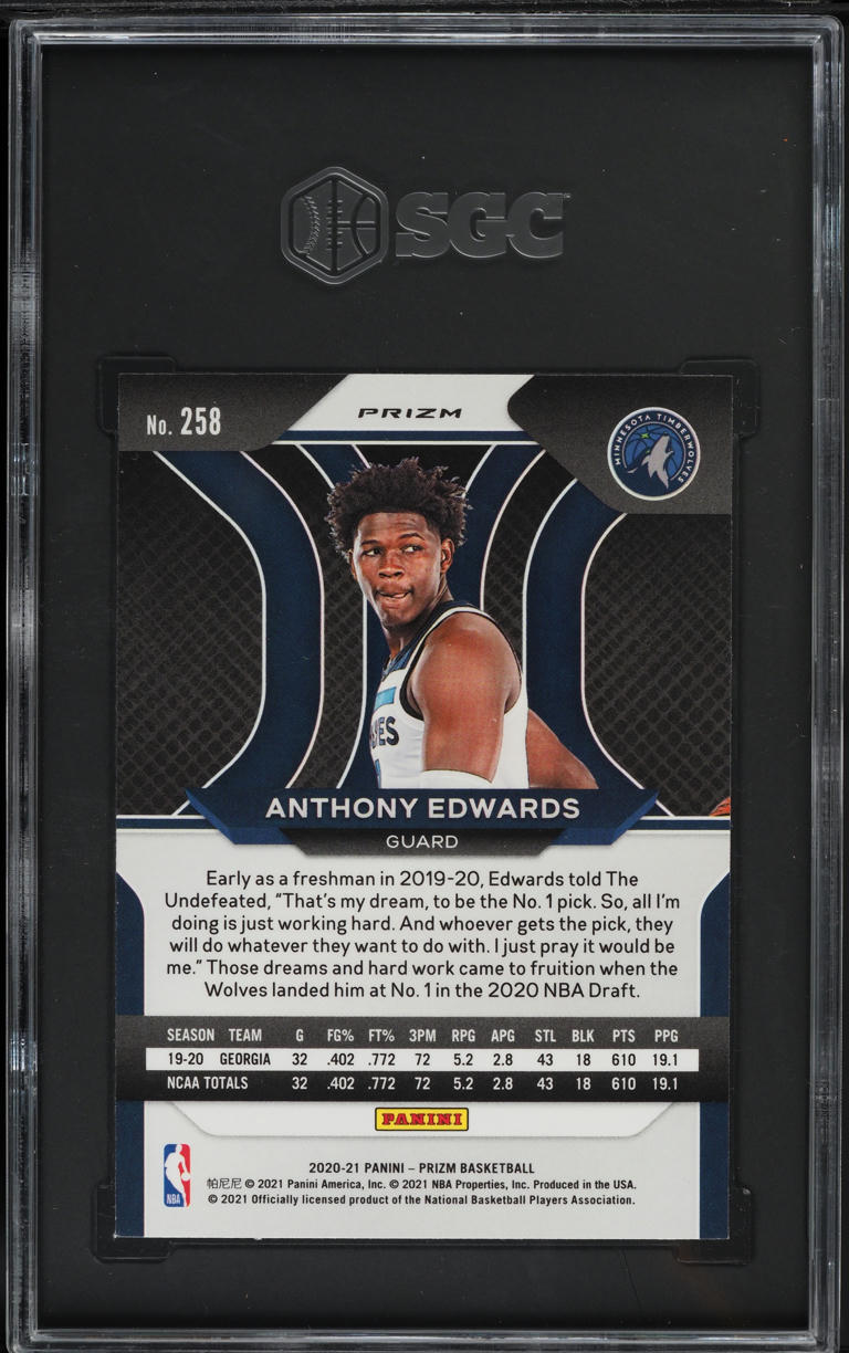2020 Panini Prizm Ruby Wave Anthony Edwards #258 SGC 10 GEM MINT
