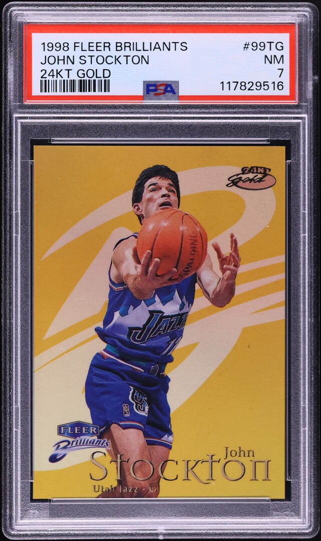 1998 Fleer Brilliants 24kt Gold John Stockton /24 #99TG PSA 7 NRMT - Photo 1