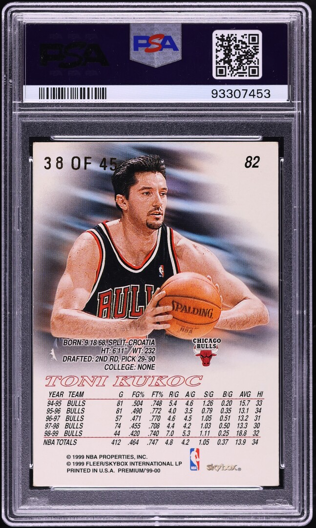 1999 Skybox Premium Star Rubies Toni Kukoc /45 #82 PSA 5 EX - Photo 2