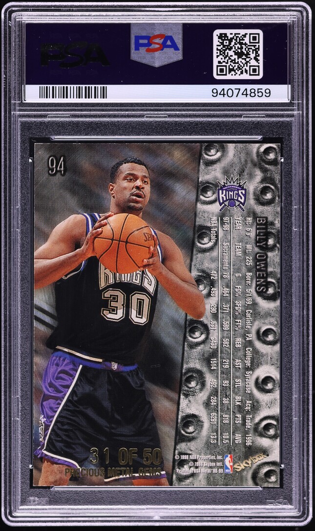 1998 Metal Universe Precious Metal Gems PMG Billy Owens /50 #94 PSA 7 NRMT - Photo 2