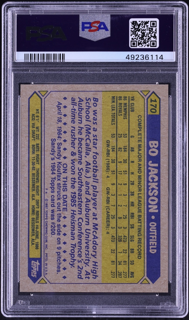 1987 Topps Future Stars Bo Jackson ROOKIE #170 PSA 8 NM-MT