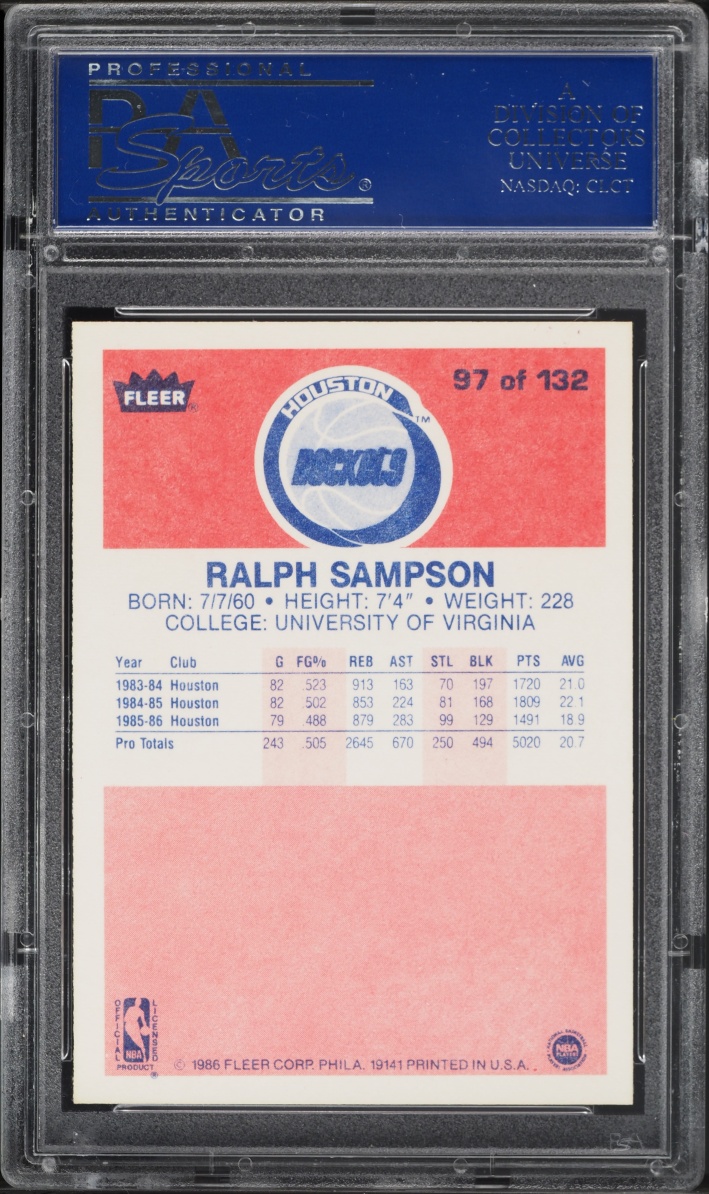 1986 Fleer Basketball Ralph Sampson ROOKIE #97 PSA 9 MINT