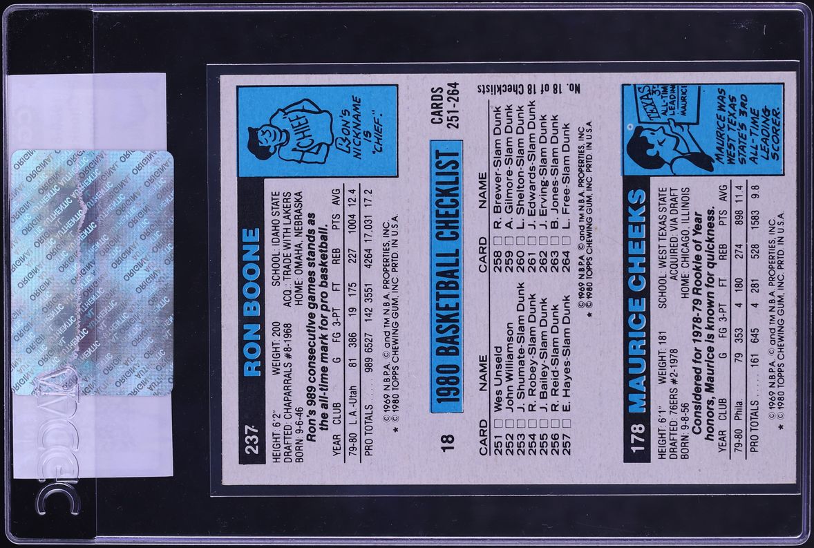 1980 Topps Basketball Maurice Cheeks Magic Johnson Ron Boone ROOKIE CGC AUTH