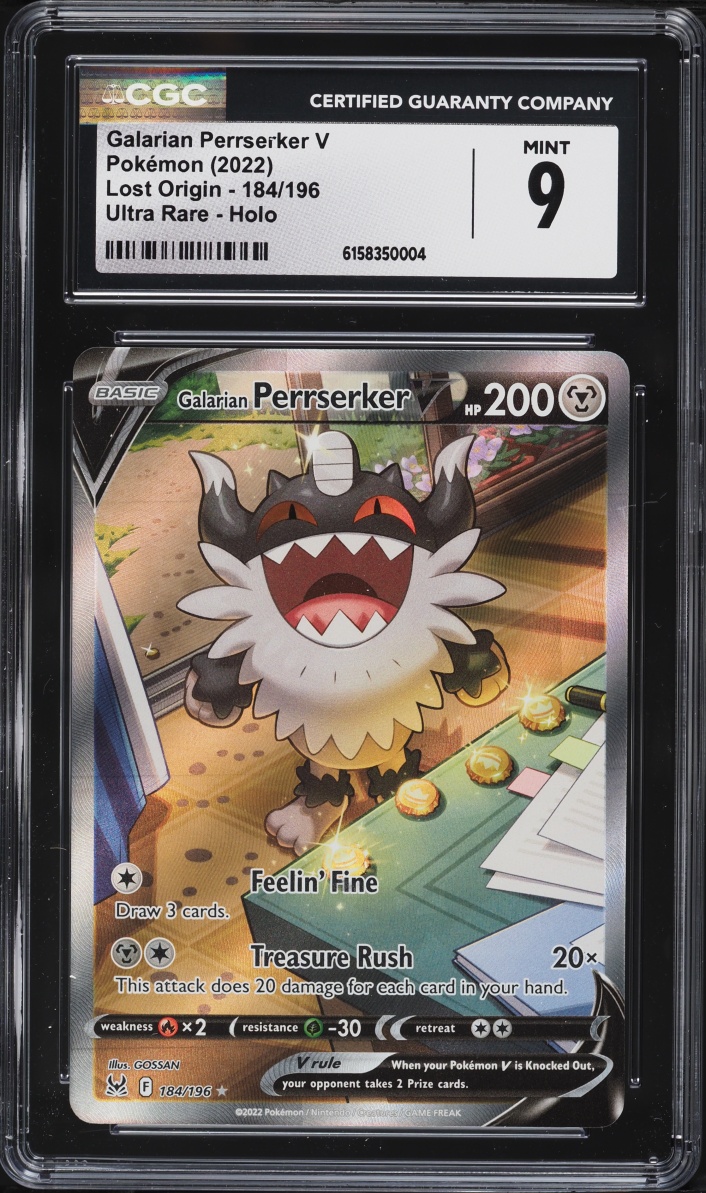 2022 Pokemon Sword & Shield Lost Origin Full Art Galarian Perrserker V #184 CGC 9 MINT