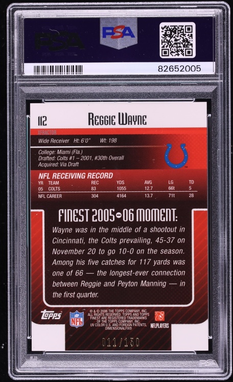 2006 Finest Blue Xfractor Reggie Wayne /150 #112 PSA 10 GEM MINT - Photo 2