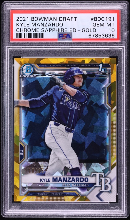 2021 Bowman Chrome Draft Sapphire Gold Kyle Manzardo PROSPECT /15 #BDC-191 PSA 10 GEM MINT
