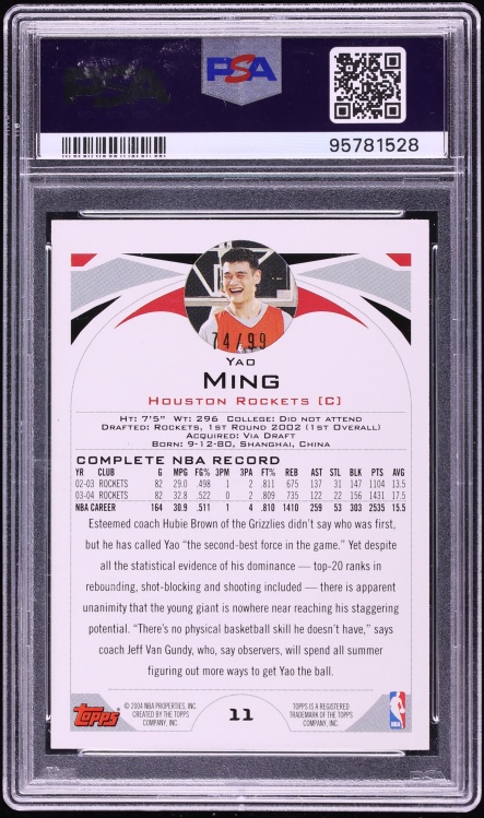 2004 Topps Gold Yao Ming /99 #11 PSA 9 MINT - Photo 2