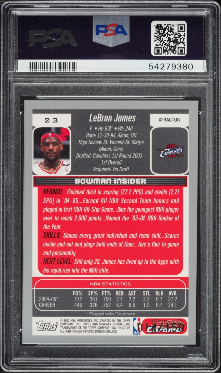 2007 Bowman Chrome Draft Picks & Prospects Xfractor LeBron James /150 #23 PSA 9 MINT