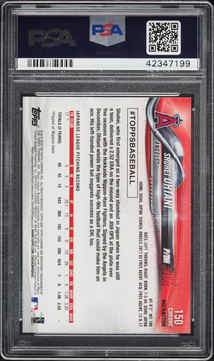 2018 Topps Chrome Xfractor Shohei Ohtani ROOKIE #150 PSA 10 GEM MINT