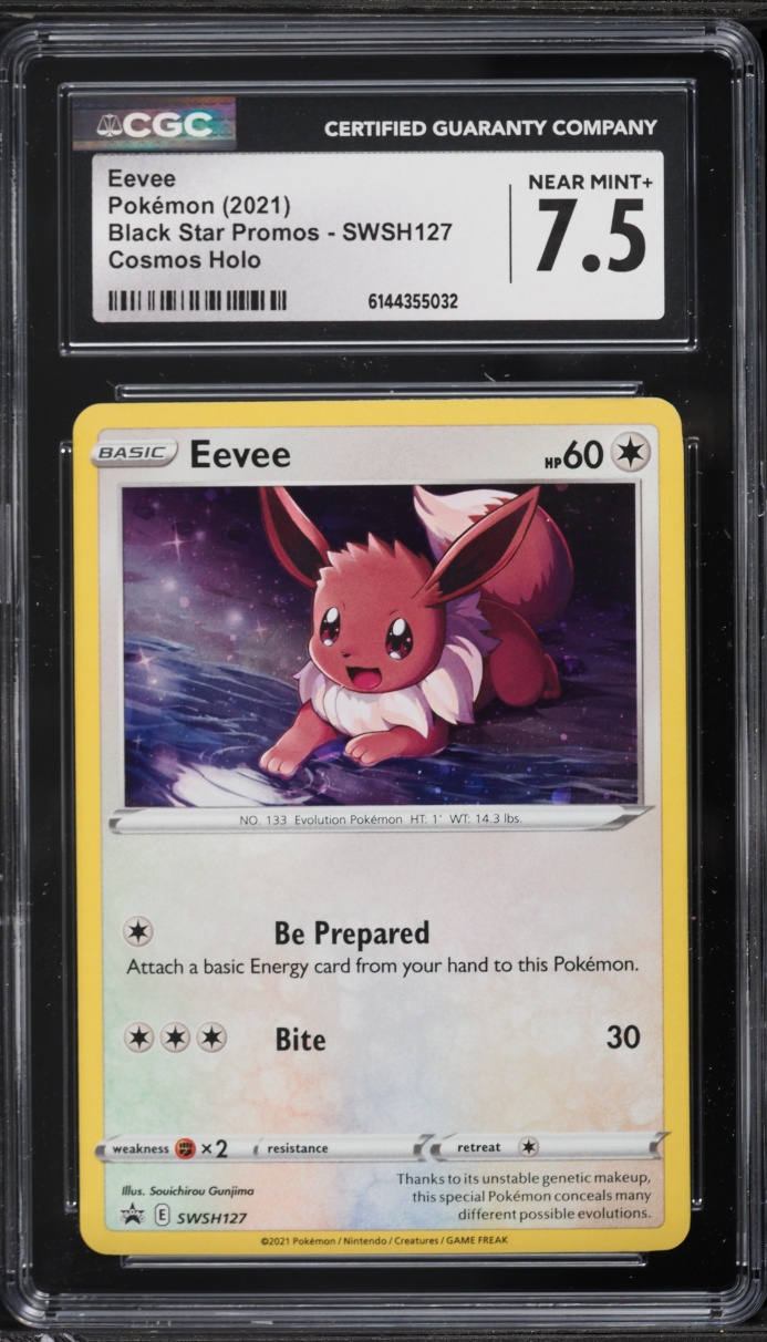 2021 Pokemon Sword & Shield Black Star Promo Cosmos Holo Eevee #SWSH127 CGC 7.5 NRMT+